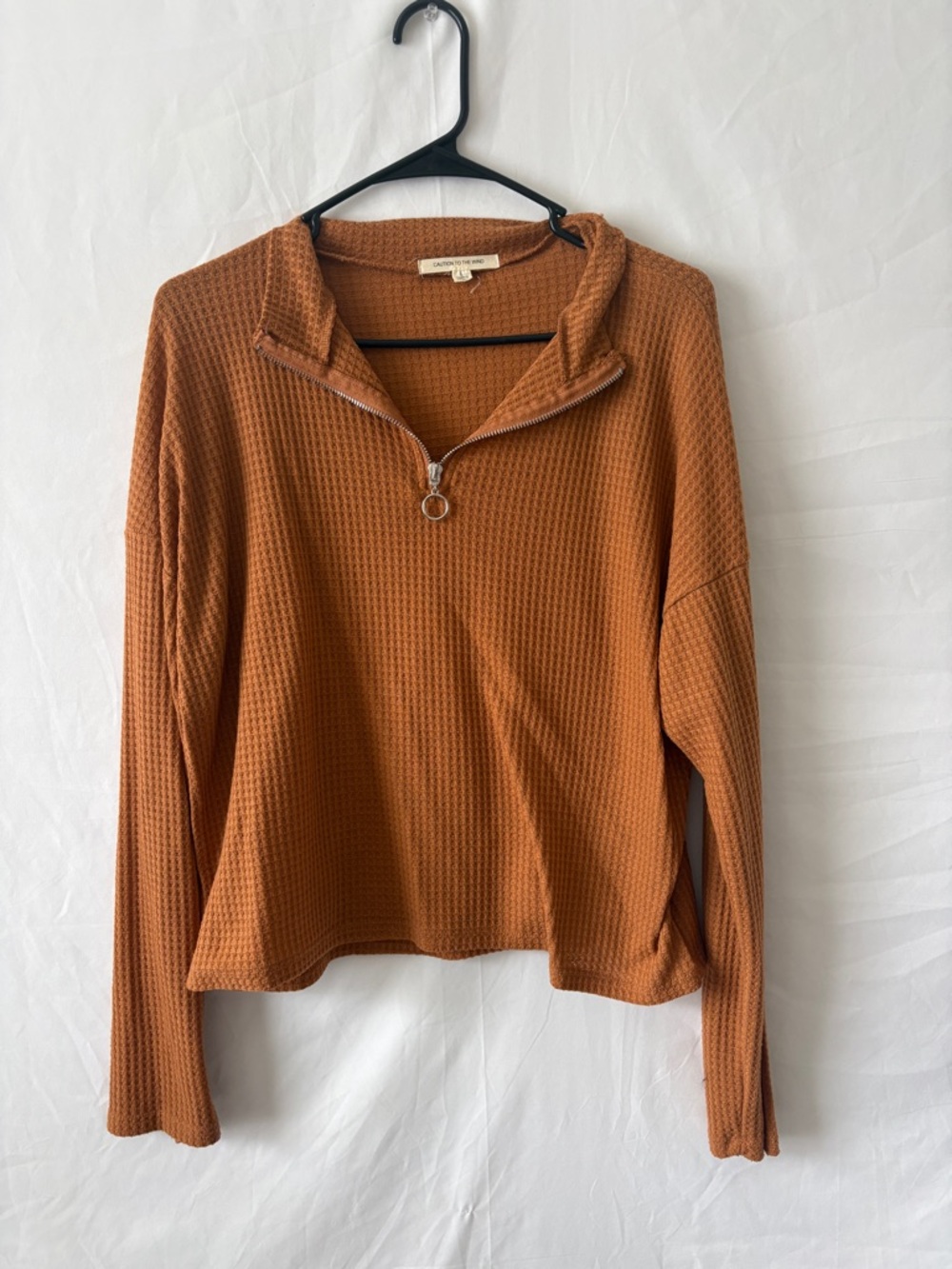 Caution To The Wind Anthropologie Waffle Knit Quarter-Zip Pullover Top